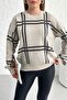 Beige Plaid Patterned Knitwear Sweater - 2