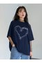Women's Striped Figure Heart Navy Blue T-Shirt Have A Holiday Printed