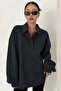 Women's 3 Thread Black Interlock Polo Collar Sweatshirt - 5