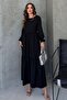 Women's Black Crew Neck Long Sleeve Ruffled Dress