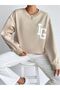Women's 3 Thread Beige Ig Printed Crew Neck Sweatshirt - 6