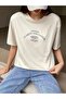 Women's Beige Clarity And Candor Printed Oversize T-shirt - 6