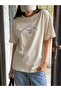 Women's Beige Clarity And Candor Printed Oversize T-shirt - 7
