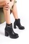 Medium Thick High Heeled Skin Black Shiny Cross Stone Detailed Zippered Short Classic Boots Bootie - 7