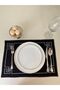 6-Piece Placemat Black Linen Fabric Geometric Embroidered Silver Lurex