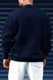 Men's Navy Blue Free Life Printed Thick Soft 3 Thread Raster 0 O-Neck Oversize Loose Sweatshirt - 2