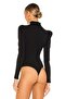 Women's Black Sleeve Gathered Padded Half Turtleneck Silk Jersey Bodysuit - 3