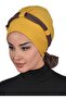 Chiffon Belted Combed Cotton Bonnet, Mustard Yellow - Brown, B-24, Mustard Yellow - Brown - 3