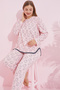 Salmon Anthracite Rabbit Print Ribbed Curve Plus Size Oversize Knitted Pajamas Suit 7778