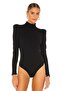 Women's Black Sleeve Gathered Padded Half Turtleneck Silk Jersey Bodysuit - 2