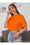 Women's Orange Crew Neck Oversize Crop T-shirt - 4
