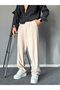 Baggy Fit Pleated Tube Long Cream Trousers - 2