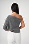 Anthracite Color Single Shoulder Detailed and Ribbed Sleeve Sweater - 6