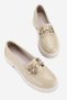Women's Beige Patent Leather Genuine Natural Leather Stone-Finished Loafer Shoes, Size 36-41 - 6