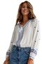 Women's White V-Neck Front Tie Blouse with Embroidered Sleeves and Tassels - 4