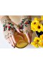 Floral Embroidered Fingerless Women's Gloves - Hand Knitted and Crocheted - 2