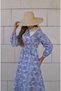 Collar Detailed Vintage Pocketed Buttoned Flower Patterned Blue Fairytale Dress - 3