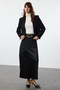 Black Satin Detailed Knitted Skirt Tctaw25Ee00003