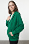 Emerald Green Hooded Oversize/Wide Fit Zip-Up Fleece Inside Knitted Sweatshirt Twoaw21Sw0840 - 2