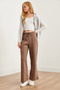 Women's Brown Front-Seamed, Hooded, Pocketed, Wide-Leg, Thick Sweatpants Eşf-00000073