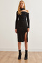 Women's Black Asymmetrical Slit Slim Ribbed Midi Skirt Etk-19000276 - 2