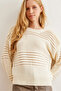 Women's Ecru Textured Stripe Detailed Sweater Kzk- 19000808 - 4