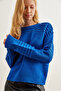 Women's Cobalt Blue Textured Stripe Detailed Sweater Kzk- 19000808