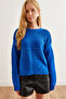 Women's Cobalt Blue Textured Stripe Detailed Sweater Kzk- 19000808 - 3