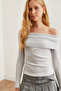 Women's Gray Striped Madonna Collar Stretchy Blouse Blz- 19002724 - 4