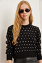 Women's Black Heart Detail Crop Knitwear Sweater Kzk- 19000805 - 3