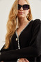 Women's Black Piping Detailed Top Cardigan Bottom Pants Knitwear Set Tkm- 19000305 - 7