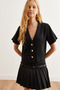 Black Knitwear Cardigan - Soft Texture, Short Sleeve, Hrk- 19000296