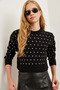 Women's Black Heart Detail Crop Knitwear Sweater Kzk- 19000805 - 4