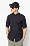 Black Basic Stand-Collar Epauletted Slim Fit Long Sleeve Shirt TMNSS20GO0188 - 8