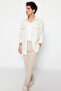 Ecru Oversize Fit Linen Textured Double Pocket Jacket Shirt Tmnss23Go00089 - 4