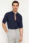 Koyu Lacivert Slim Fit Basic Hakim Yaka Apoletli %100 Pamuklu Gömlek TMNSS20GO0188 - 5
