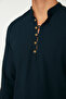 Navy Blue Slim Fit Half Placket Buttoned Judge Collar New 100% Cotton Shirt Tmnss20Go0097 - 5