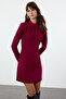 Dark Fuchsia A-Line Stand Collar Mini Woven Dress Twoaw25El00266 - 2