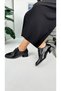 Daily Women's Black Loafer Heeled Buckle and Stitching Detailed Lace up Blunt Toe Shoes 1500 - 3