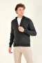 Men's Stand Collar Zippered Cardigan Anthracite