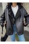 Women's Oversize Black Jacket Thick Woolen Fabric - 4