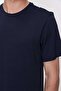 Men's Navy Blue Basic Plain 100% Cotton Crew Neck Slim Fit Narrow Cut Short Sleeve T-Shirt - 5