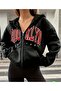 Unisex Brooklyn 1898 Sweatshirt Zippered Cardigan - Black Gray Printed Oversize Thick Hooded Jacket