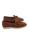 Genuine Leather Tan Suede Women's Loafer Shoes – Comfortable Daily Moccasin Flats with Bowknot