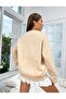 Women's Oversize Beige Michelangelo Hand Sweatshirt Crew Neck - 4