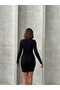Women's Bodycon Mini Dress Square Neck Long Sleeve Side Tunnel Dress - 3