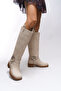 Thefrila Women's Knee-Length Biker Boots 00123024 Matte Beige - 3