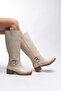 Thefrila Women's Knee-Length Biker Boots 00123024 Matte Beige