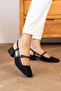 Buy Size 1 Large Mary Jane Open Back Black Straw Square Toe Heeled Shoes - 3