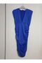 Cobalt Blue Colored Midiboy Knee Dress for Women - Deep V-Neck, Padded, Sleeveless, Draped and Lined - 3